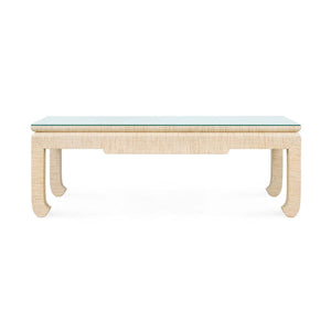 Bethany Coffee Table with Glass Top, Natural Twill-Blue Hand Home