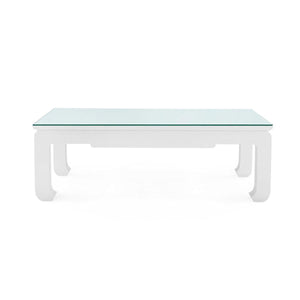 Bethany Large Rectangular Coffee Table with Glass Top, Vanilla-Blue Hand Home