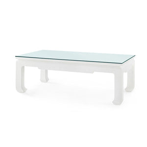 Bethany Large Rectangular Coffee Table with Glass Top, Vanilla-Blue Hand Home
