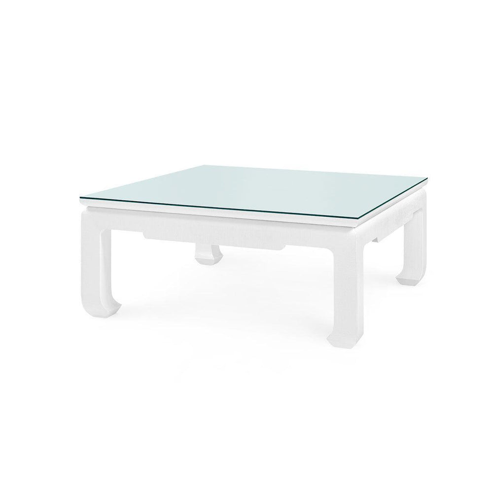 Bethany Large Square Coffee Table with Glass Top, Vanilla-Blue Hand Home
