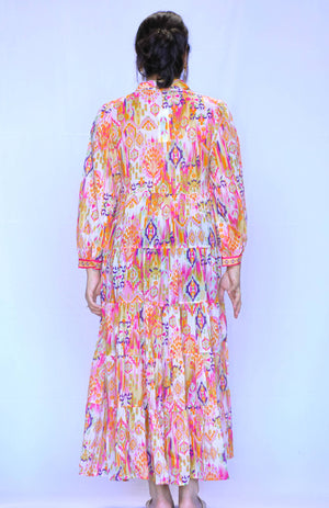 Demi Ikat Dress Gold Multi -Blue Hand Home