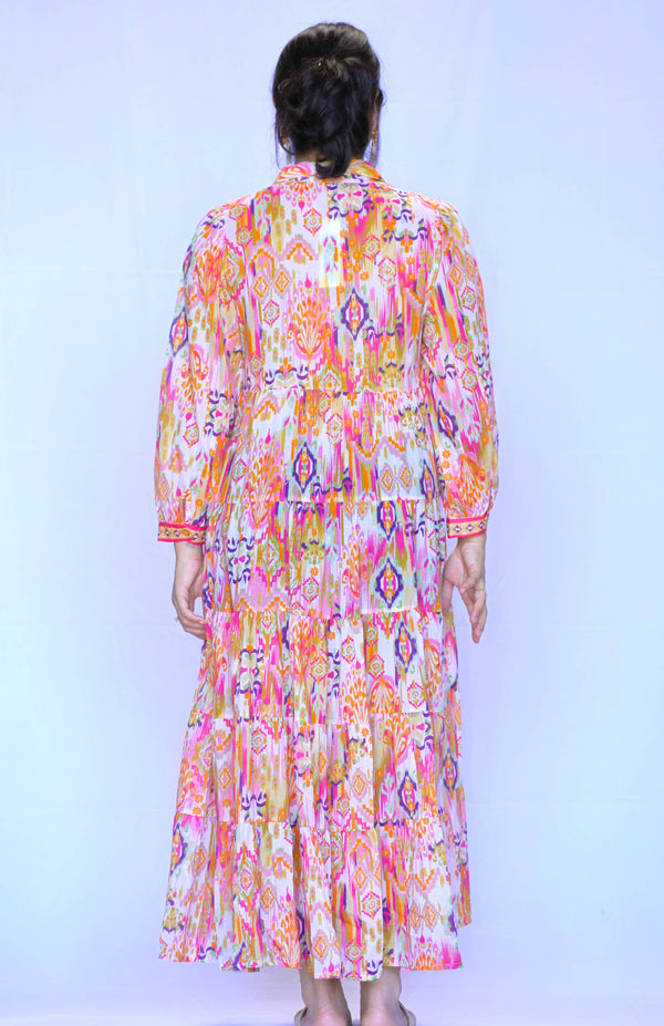 Demi Ikat Dress Gold Multi -Blue Hand Home