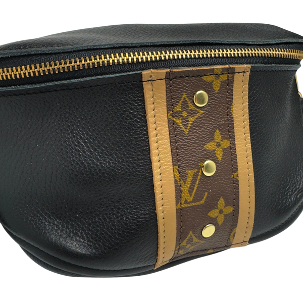 Britt Belt Bag in Black Leather | Upcycled LV-Blue Hand Home