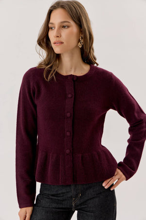 Covered Button Peplum Knit Cardigan