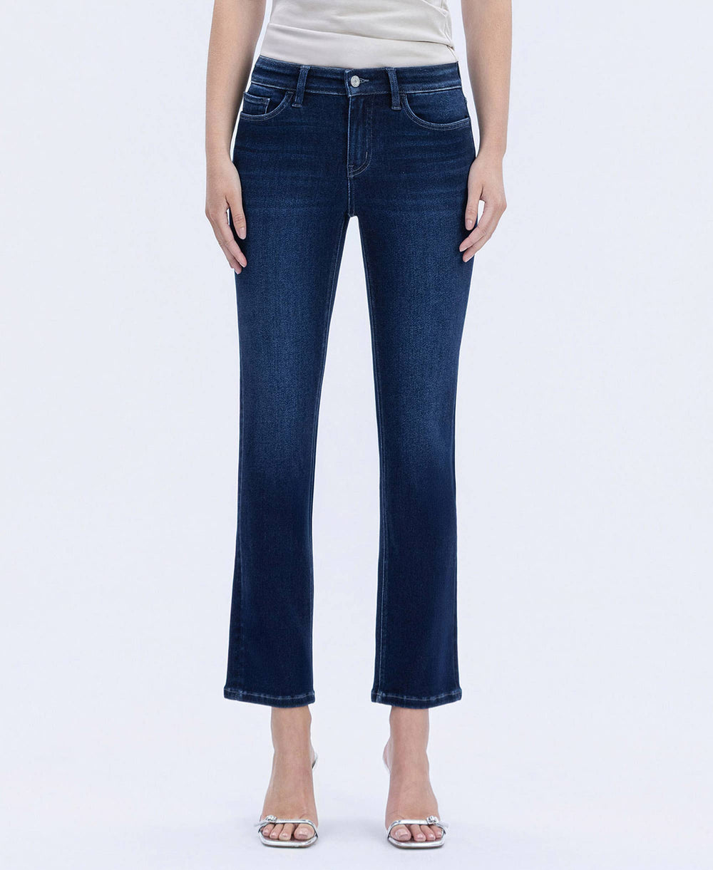 MID RISE DARK WASH ANKLE SLIM STRAIGHT JEANS T6998-Blue Hand Home