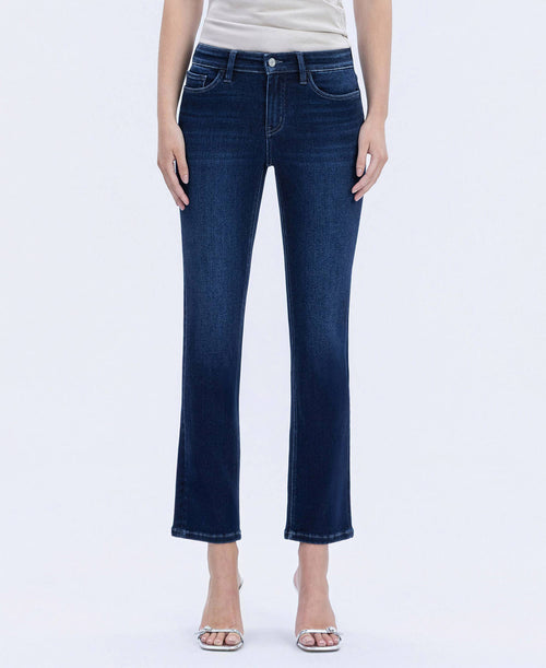 MID RISE DARK WASH ANKLE SLIM STRAIGHT JEANS T6998-Blue Hand Home