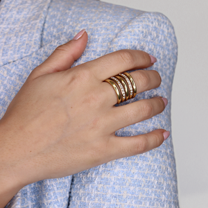 Embellished multi strand ring: Gold-Blue Hand Home