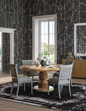 Gustavian Dining Chair W/ Rattan Back In Grey Charleston W/ Boucle Sand Performance Fabric-Blue Hand Home