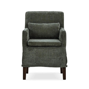 Bramble Bilboa Slipcovered Arm Dining Chair in Walnut w/ Thames Moss Green Performance Fabric-Bramble-Blue Hand Home
