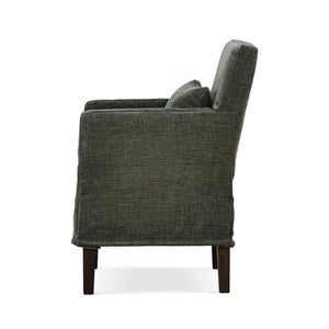 Bramble Bilboa Slipcovered Arm Dining Chair in Walnut w/ Thames Moss Green Performance Fabric-Bramble-Blue Hand Home