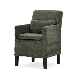Bramble Bilboa Slipcovered Arm Dining Chair in Walnut w/ Thames Moss Green Performance Fabric-Bramble-Blue Hand Home