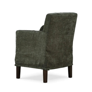 Bramble Bilboa Slipcovered Arm Dining Chair in Walnut w/ Thames Moss Green Performance Fabric-Bramble-Blue Hand Home