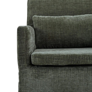 Bramble Bilboa Slipcovered Arm Dining Chair in Walnut w/ Thames Moss Green Performance Fabric-Bramble-Blue Hand Home