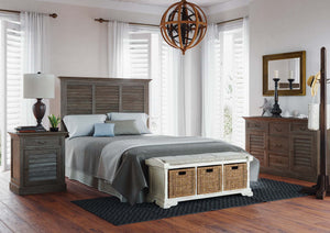 Homestead Bench W/ Rattan Baskets-Blue Hand Home