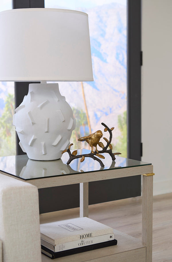 Bracque Lamp with Shade 17-inch White Linen, with Nickel, Cool White