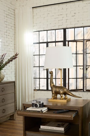 Bruno Lamp with Shade 14-inch White Linen, Nickel, Antique Brass