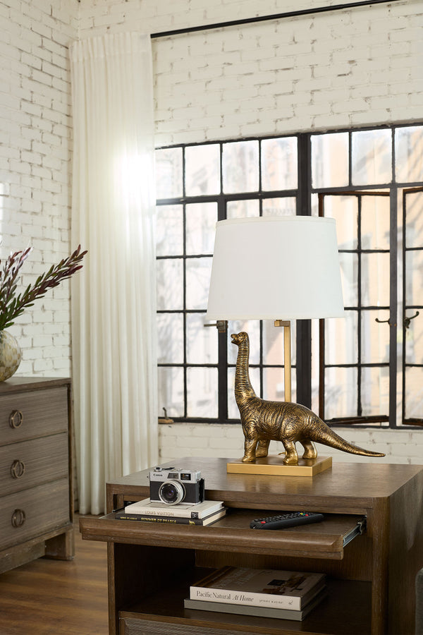 Bruno Lamp with Shade 14-inch White Linen, Nickel, Antique Brass