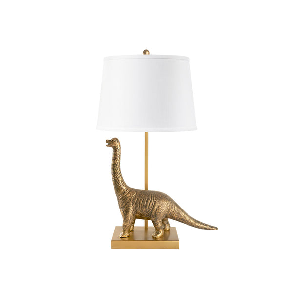Bruno Lamp with Shade 14-inch White Linen, Nickel, Antique Brass
