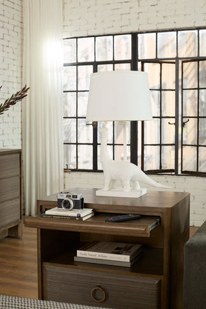Bruno Lamp with Shade 14-inch White Linen, with Nickel, Plaster White