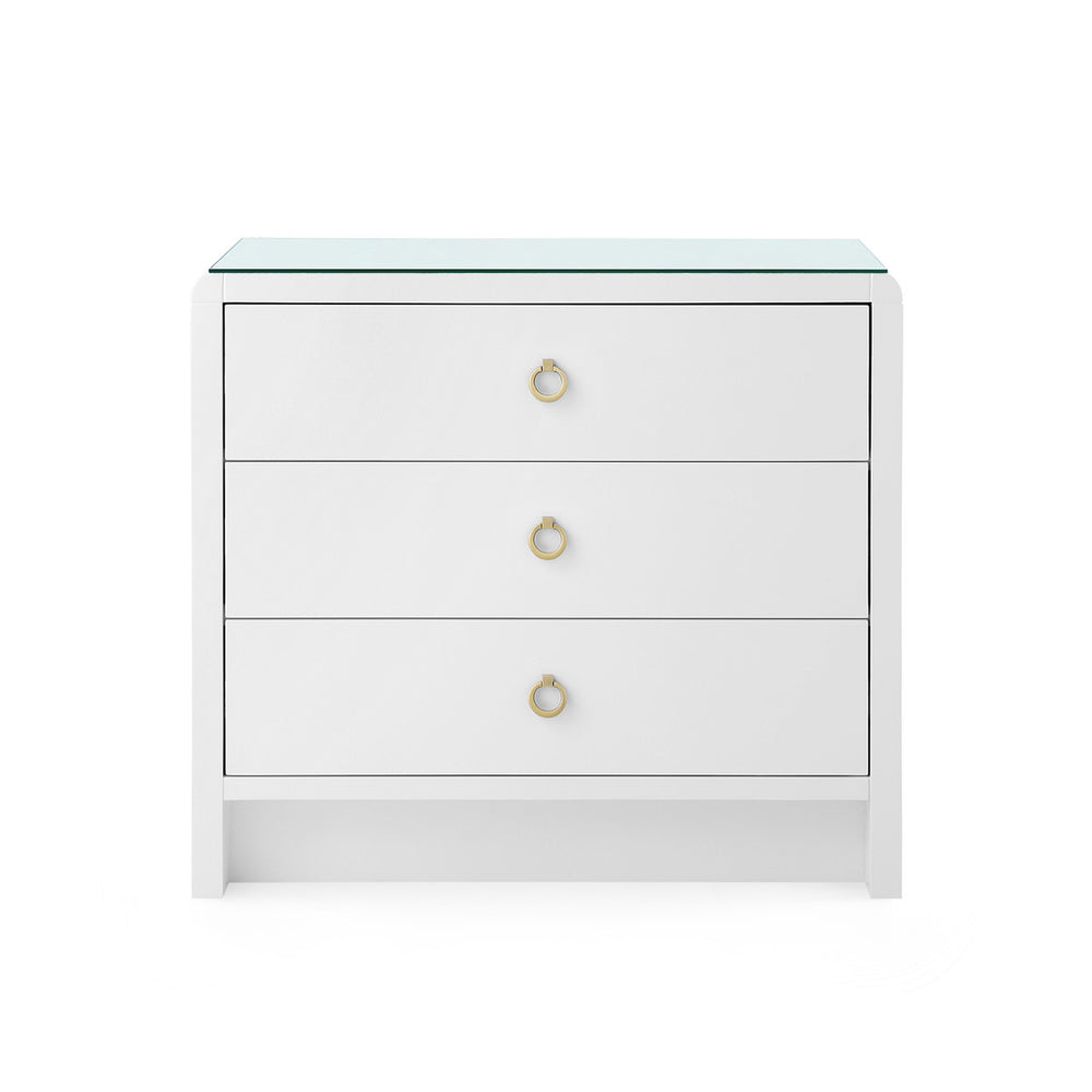 Bryant 3-Drawer Side Table with Glass Top, White Pearl-Blue Hand Home