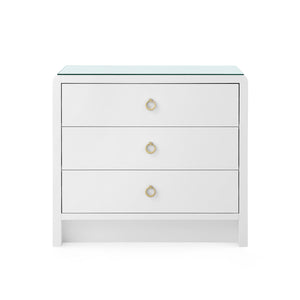 Bryant 3-Drawer Side Table with Glass Top, White Pearl