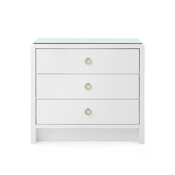 Bryant 3-Drawer Side Table with Glass Top, White Pearl