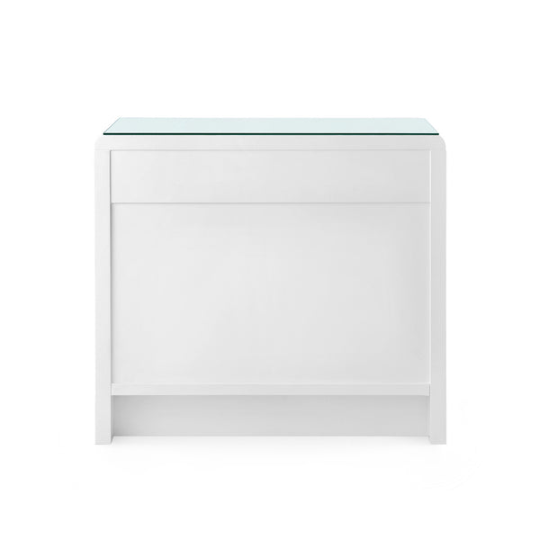 Bryant 3-Drawer Side Table with Glass Top, White Pearl