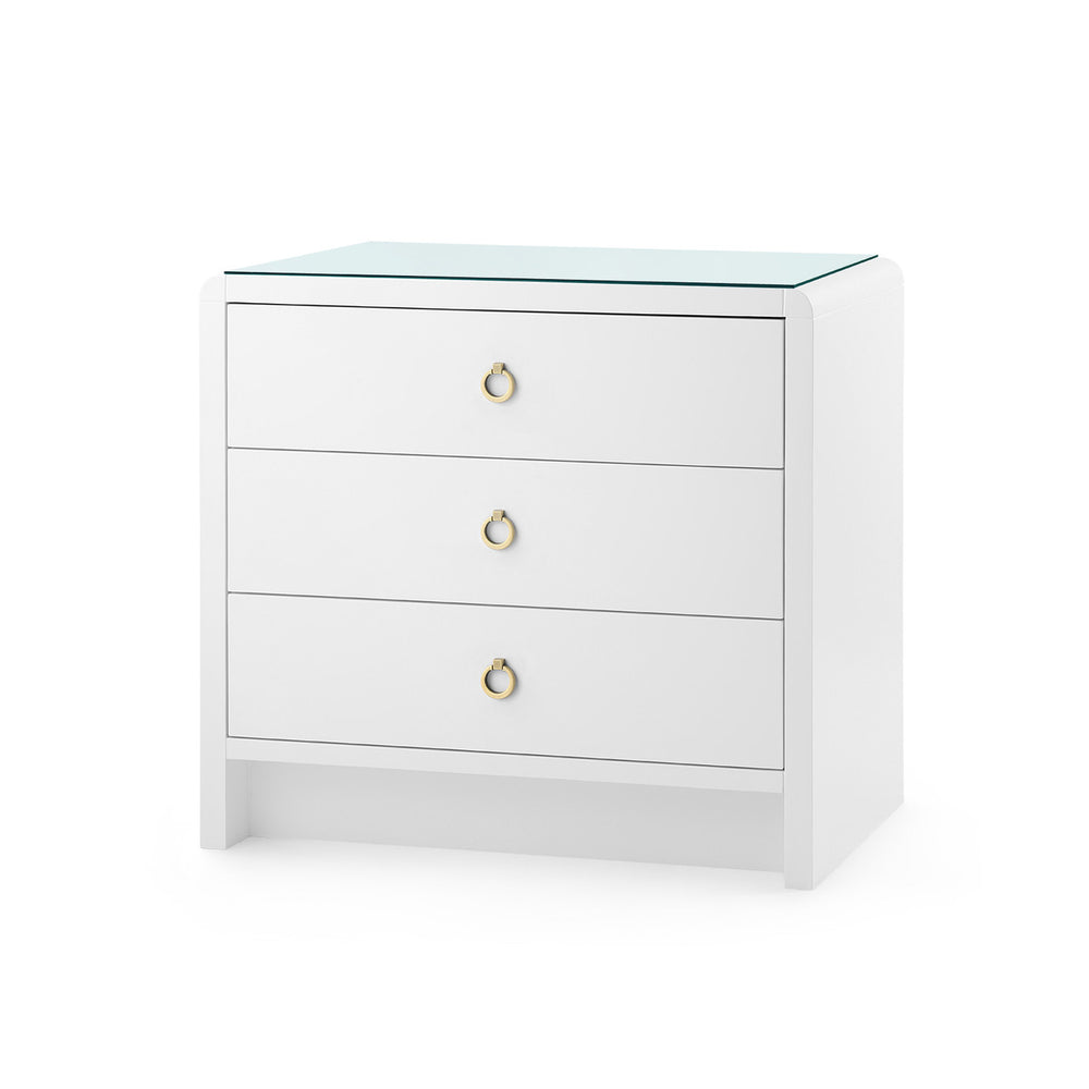 Bryant 3-Drawer Side Table with Glass Top, White Pearl-Blue Hand Home