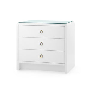 Bryant 3-Drawer Side Table with Glass Top, White Pearl