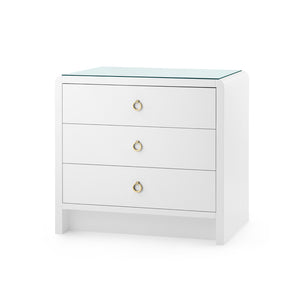 Bryant 3-Drawer Side Table with Glass Top, White Pearl