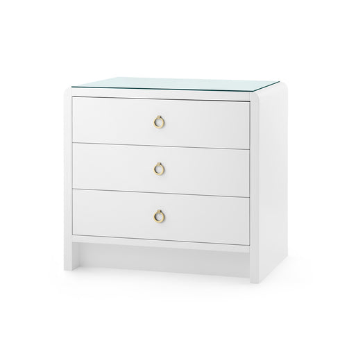 Bryant 3-Drawer Side Table with Glass Top, White Pearl
