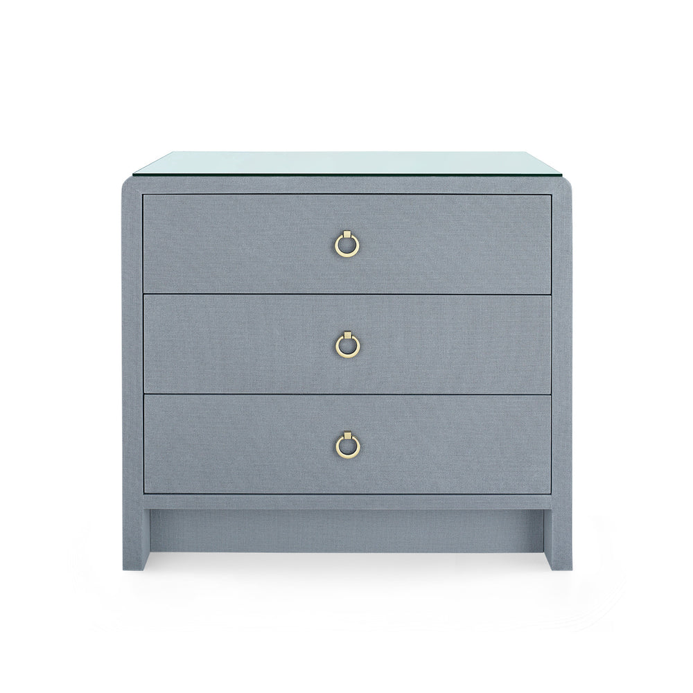 Bryant Linen 3-Drawer Side Table with Glass Top, Winter Gray-Blue Hand Home