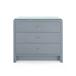 Bryant Linen 3-Drawer Side Table with Glass Top, Winter Gray