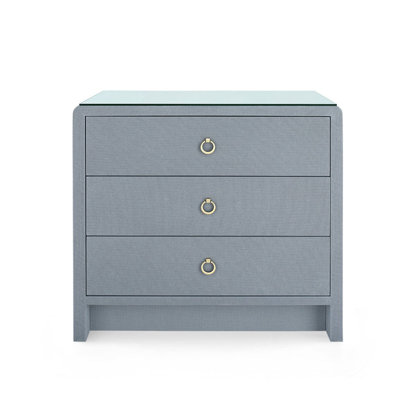 Bryant Linen 3-Drawer Side Table with Glass Top, Winter Gray