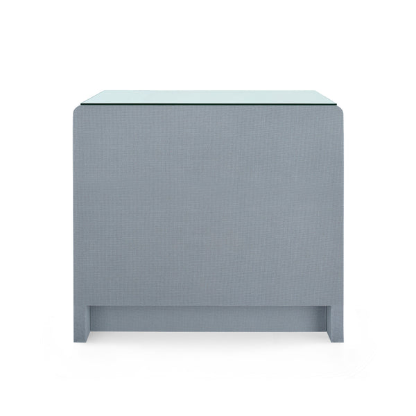 Bryant Linen 3-Drawer Side Table with Glass Top, Winter Gray