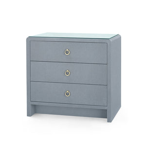 Bryant 3-Drawer Side Table with Glass Top, White Pearl