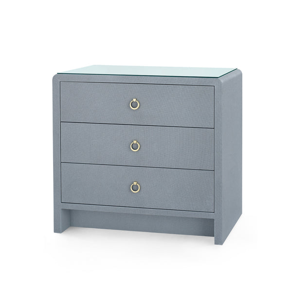Bryant 3-Drawer Side Table with Glass Top, White Pearl