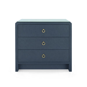 Bryant Linen 3-Drawer Side Table with Glass Top, Blue Steel