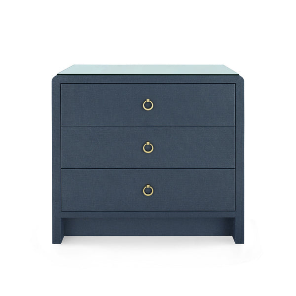 Bryant Linen 3-Drawer Side Table with Glass Top, Blue Steel