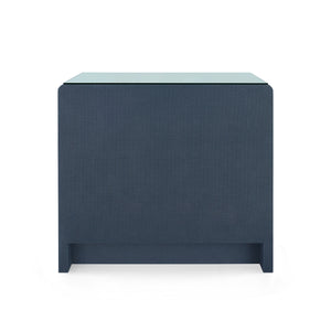 Bryant Linen 3-Drawer Side Table with Glass Top, Blue Steel