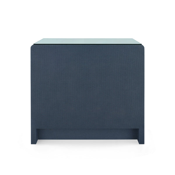 Bryant Linen 3-Drawer Side Table with Glass Top, Blue Steel