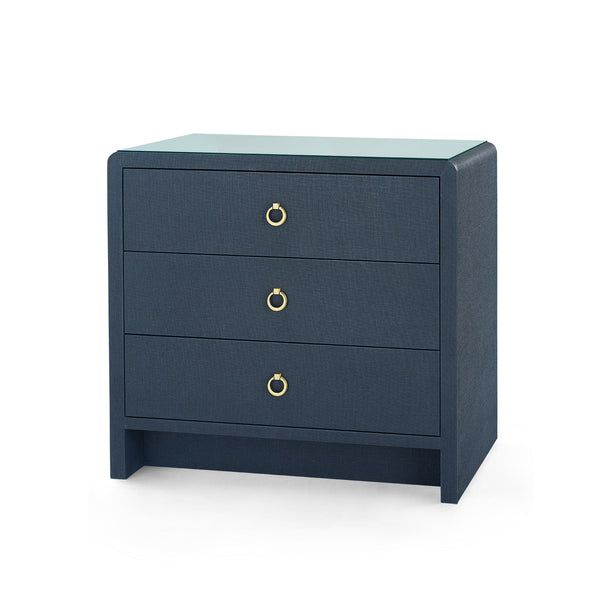 Bryant 3-Drawer Side Table with Glass Top, White Pearl