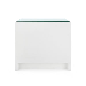 Bryant Linen 3-Drawer Side Table with Glass Top, Chiffon White