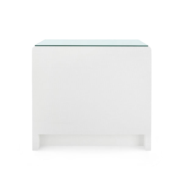Bryant Linen 3-Drawer Side Table with Glass Top, Chiffon White