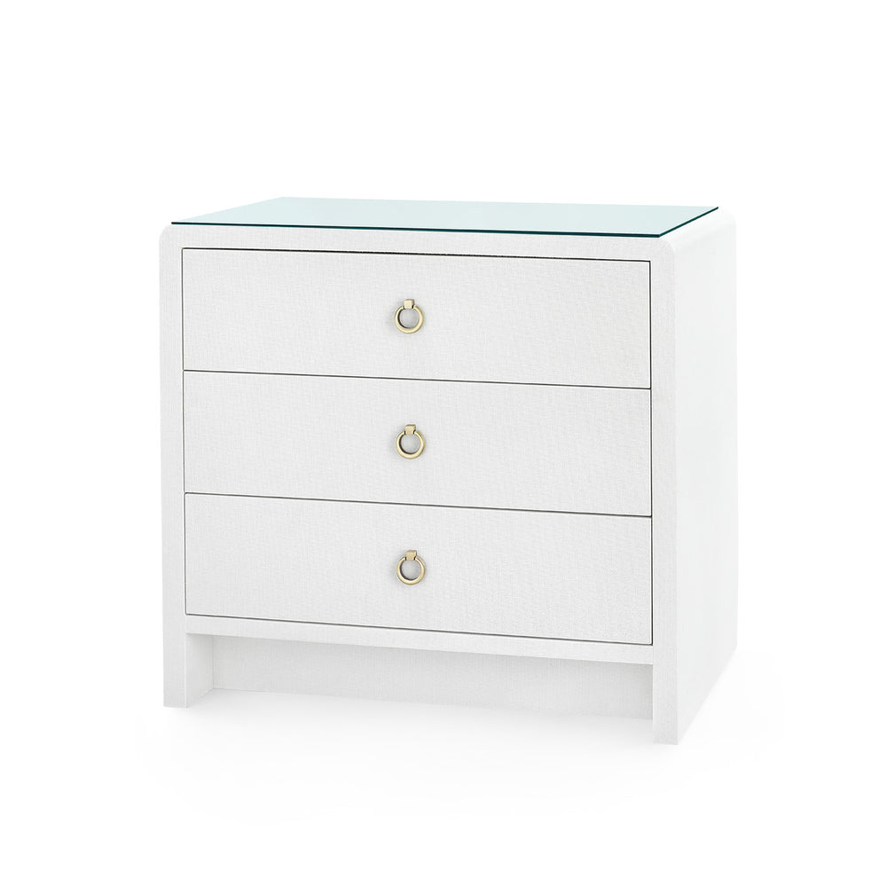Bryant Linen 3-Drawer Side Table with Glass Top, Chiffon White-Blue Hand Home