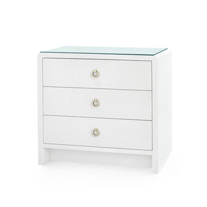 Bryant 3-Drawer Side Table with Glass Top, White Pearl