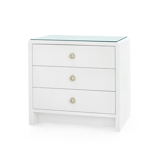 Bryant 3-Drawer Side Table with Glass Top, White Pearl