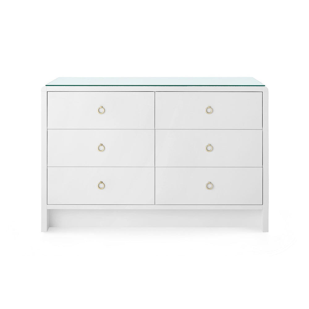 Bryant Extra Large 6-Drawer with Glass Top, White Pearl-Blue Hand Home