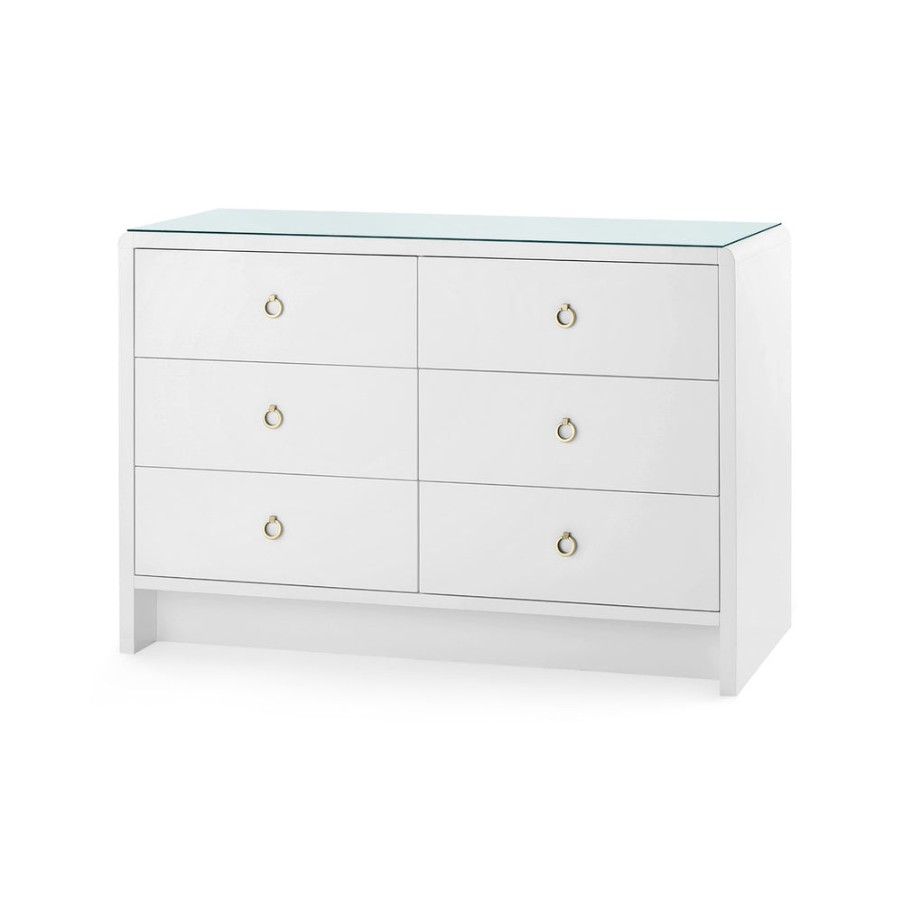 Bryant Extra Large 6-Drawer with Glass Top, White Pearl-Blue Hand Home