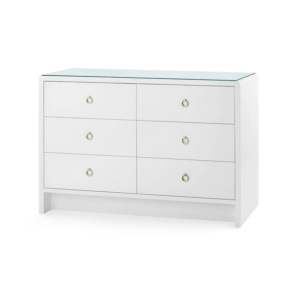 Bryant Extra Large 6-Drawer with Glass Top, White Pearl